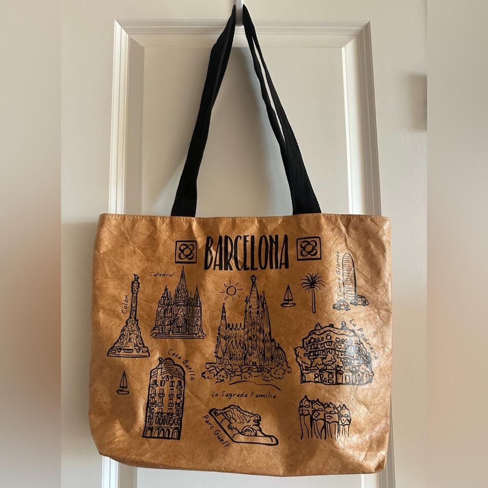 Barcelona Graphic Metallic Tote Bag in Bronze